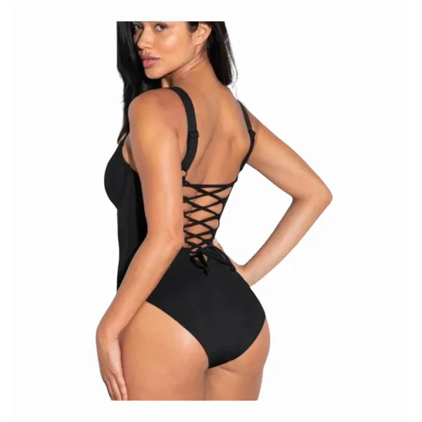 TA3 Lifty One Piece Swimsuit Black Corset Lace Up Sculpting Small NWT - Image 16