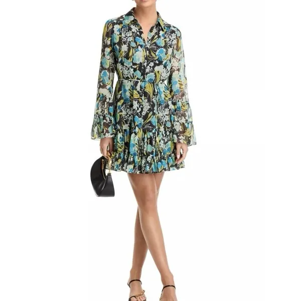Cinq À Sept Lyra Obsidian Tossed Floral Mini Dress Ruffle Tiered Size 8 - Image 2