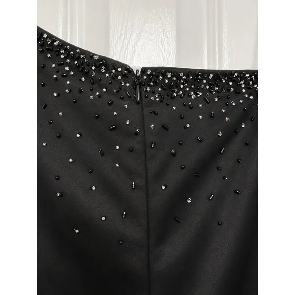 Jovani Asymmetric One Shoulder Black Satin Beaded Prom Evening Gown Slit - Image 7