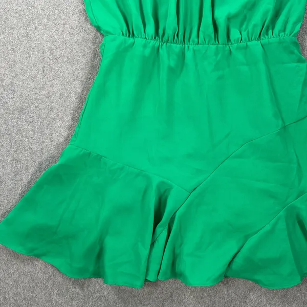 DO+BE High Neck Swing Mini Dress Size Large Green Sleeveless Bow Gathered Waist - Image 3