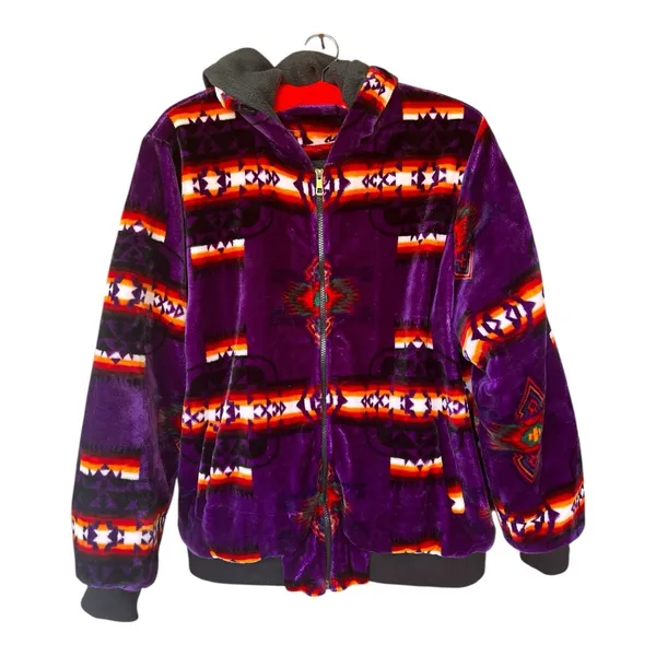 Aztec plush blanket zip up jacket purple SW print Size L/XL - Image 2