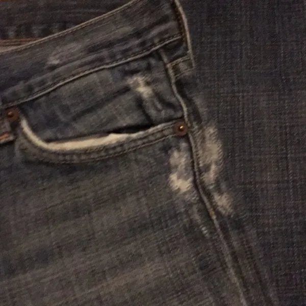 7 For All Mankind Distressed Blue Boot Cut Jeans - Image 3