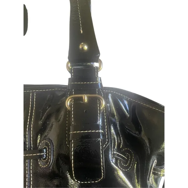 Dooney & Bourke Medium Chiara Patent Leather Drawstring Satchel Bag Black - Image 5