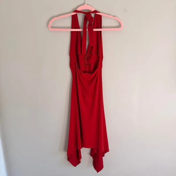 Y2k Red Lipstick Heart Asymmetrical Halter Neck Midi Dress - Image 8