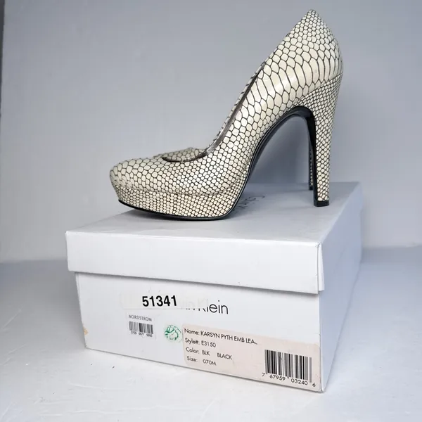 Calvin Klein Karsyn Python Embossed Leather Platform Pumps 7M - Image 2