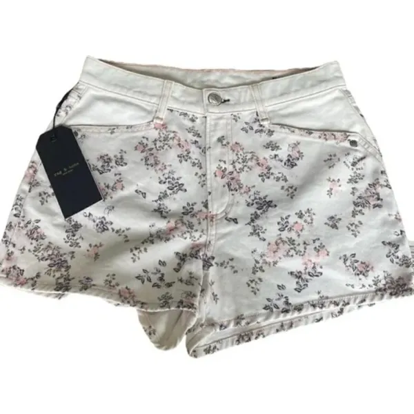 rag & bone Floral Ellie Denim White 24‎ Purple Pink Shorts - Image 5