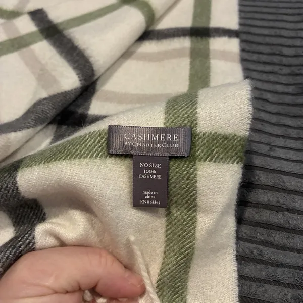 Charter Club Beige Plaid Luxury 100% Cashmere Scarf - Image 5