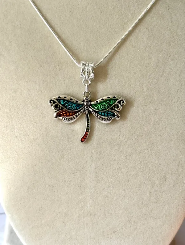 Colorful Dragonfly Necklace (588) Silver - Image 2
