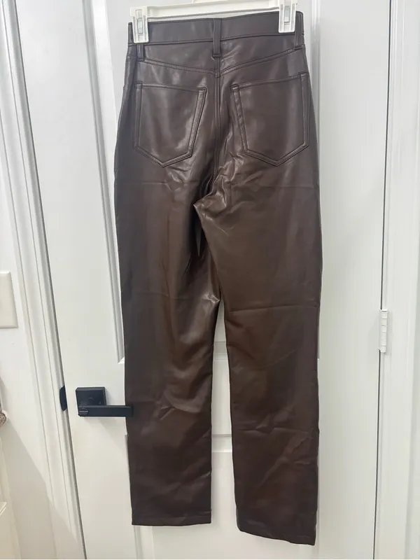 Abercrombie & fitch the 90s straight ultra high rise brown leather pants - Image 6