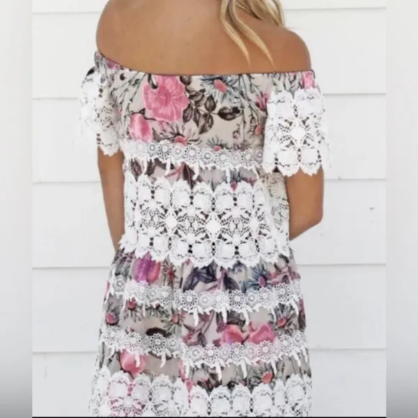 NWOT!! For Love & Lemons Cadence Off The Shoulder Boho Mini Dress Size Medium - Image 7