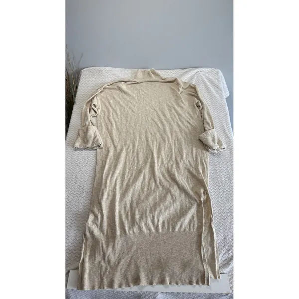 FP Beach Free People Cotton Linen Turtleneck Midi Dress Oatmeal Beige Small - Image 3