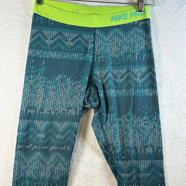 Nike‎ Pro Dri Fit Teal Geometric Print Leggings Womens Size Large - Image 2