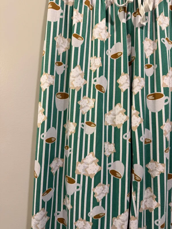 The Royal Standard Beignet Striped Print Drawstring Waist Pajama Pants Green and White - Image 6