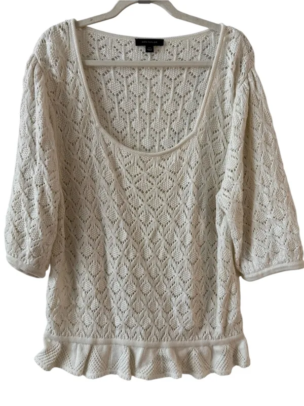 Ann Taylor Pointelle Crochet Square Neck Sweater Top XXL - Image 3