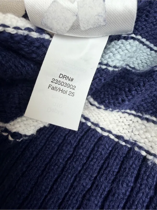 Eddie Bauer Women’s Small 100% Cotton Striped Quarter Zip Sweater Navy - Image 5