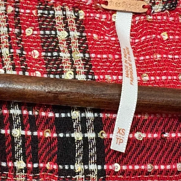 Free People Fearless Love Tunic XS Red Plaid Metallic Bell Sleeve Boho Top - Image 8
