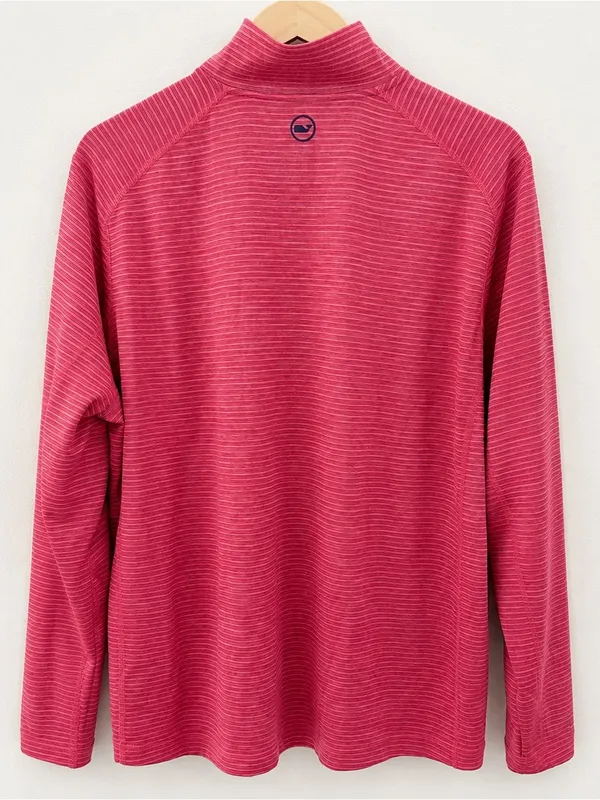 Vineyard Vines Performance 1/4 Zip Pullover Men’s L Pink Stripe Golf Preppy Top - Image 4