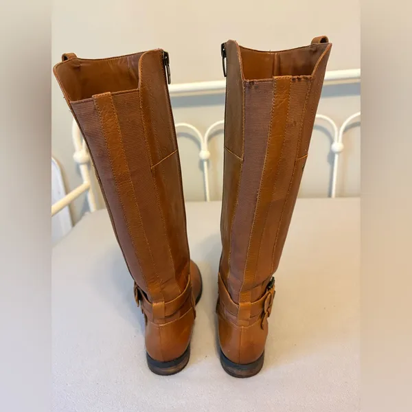 Marc Fisher Brown Leather Riding Boots Buckle Tall Size 7 - Image 4