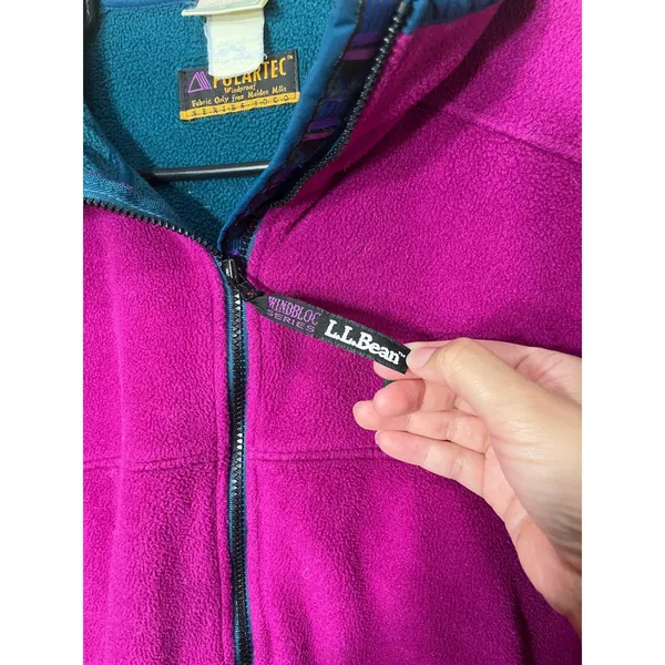 L.L.Bean Womens Fleece Jacket Polartec Windproof Zip Front‎ Purple Teal Trim L - Image 5
