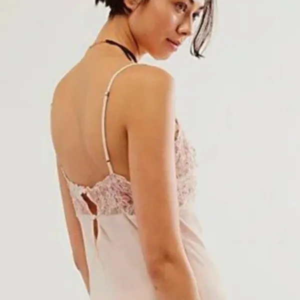 New Free People Midnight Magic Maxi Slip Dress Pink Beaded Lace Trim - Image 9