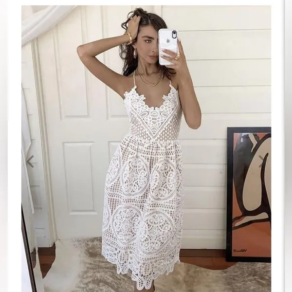 Two Sisters Annabelle Sleevess Lace V Neck Midi Dress White Size XS NWT - Image 5