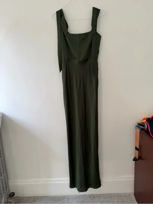 NWT Park & Fifth Albright Dress in Dark Olive Satin Size Small Bridesmaid Maxi - Image 3