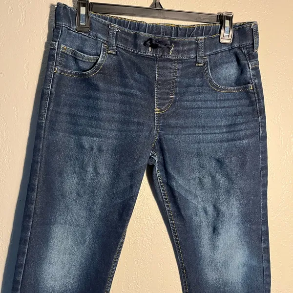 Wrangler Blue Straight Leg Jeans Classic Style Drawstring Pants Distressed SZ 10 - Image 3