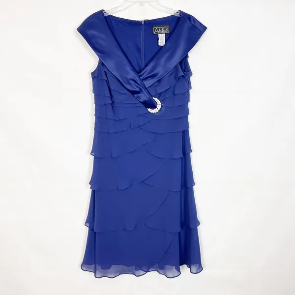 Alex Evenings Ruffed Midi Dress Womens 10 Party Cocktail Wedding Formal Glam - Image 2