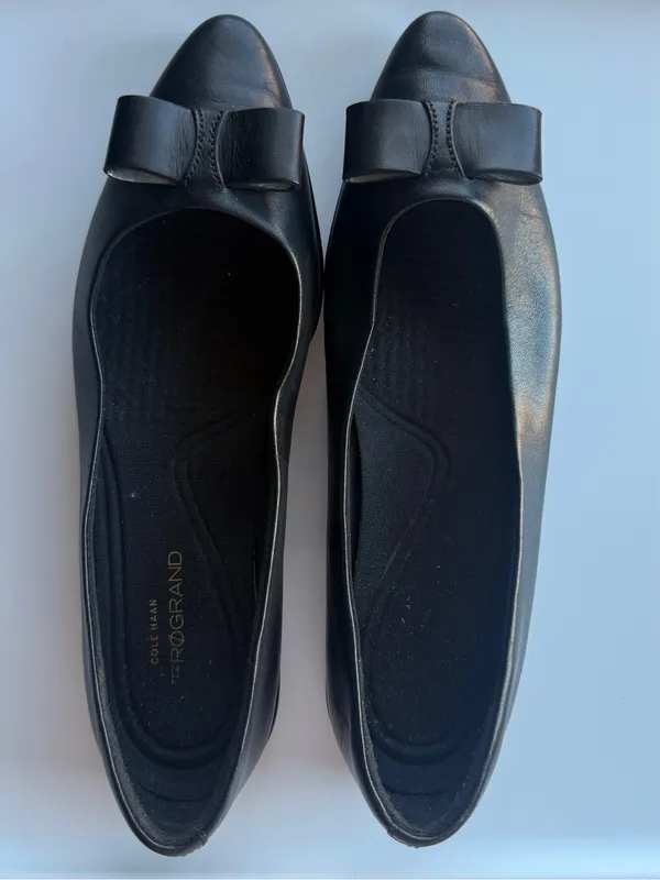 Cole Haan Black Leather Bow Peep-Toe Flats 7B - Image 2