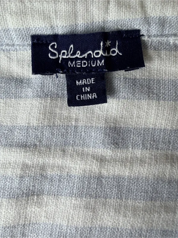 Splendid Linen Blend Striped V-Neck Cap Sleeve Blouse Blue White Medium Coastal - Image 6