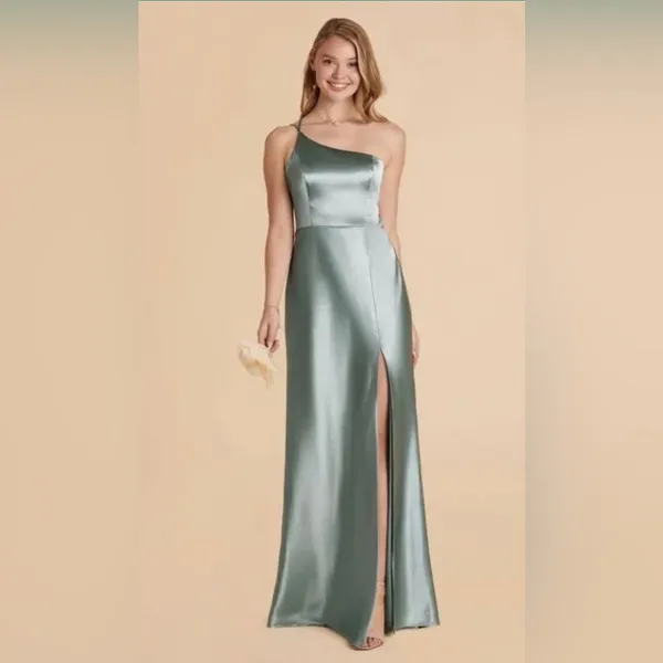 Birdy Grey‎ Kensie Matte Satin One Shoulder Dress Sz XS Sea Glass Bridesmaid NEW - Image 9