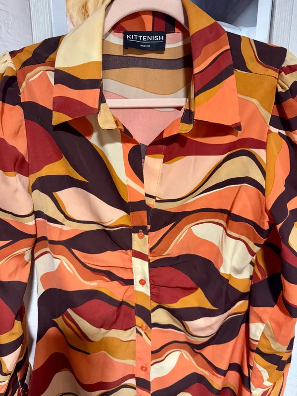 Kittenish Multicolored Button Down Shirt Dress - Image 3