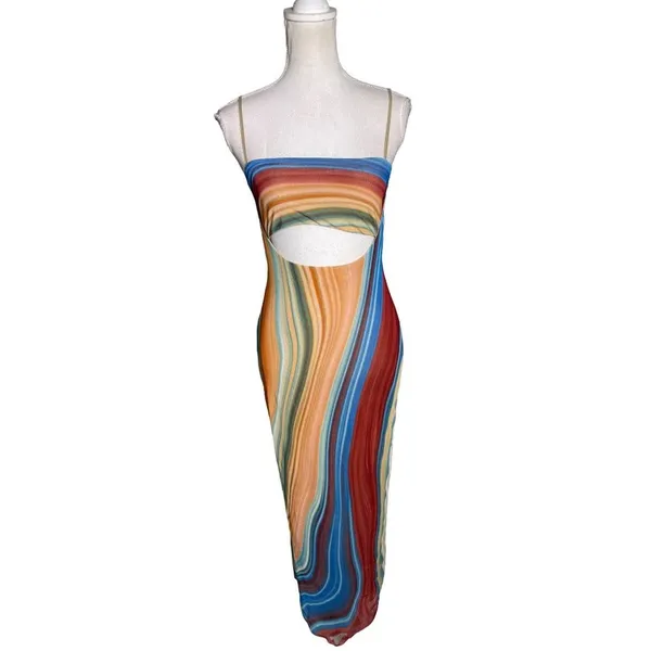 AFRM Matera Matera Dress Blue Abstract Womens Size Small - Image 3