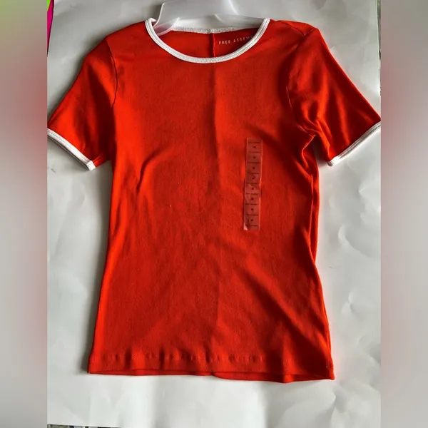 [Free Assembly] Women's Round Neck Short Sleeve T Shirts Orange Size M - Image 2
