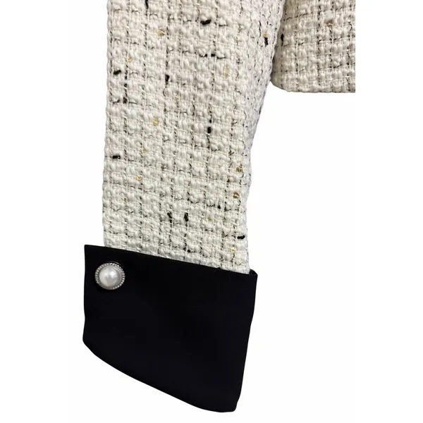 Commense Contrast Cuff Pearl Button Tweed Jacket Apricot Women's Size Small - Image 7