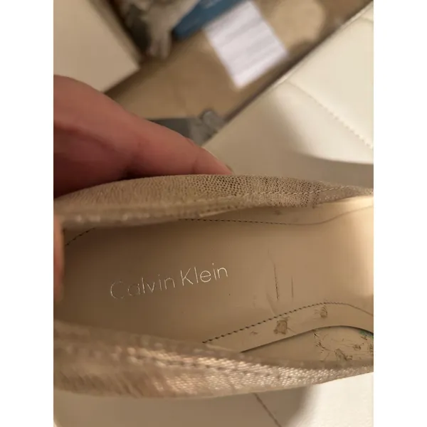 Calvin Klein‎ Women Beige Snakeskin Emboss Platform Pumps Metallic Stiletto Heel - Image 7
