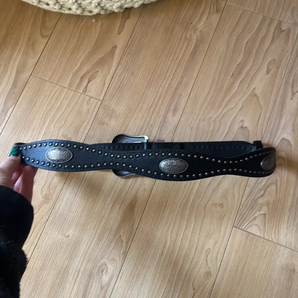 Western Studded Leather Belt Black - Image 2