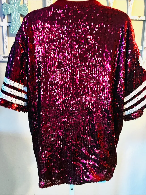 🔥Hot Sale Cato Sequin Red Football Jersey with White Number 00 - Image 2