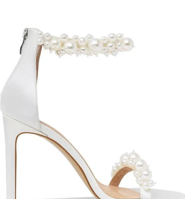 Amazon yowmns White Women's Heeled Sandals Pearl Decoration Open Toe Stiletto Heels Wedding Sexy Back Zipper Cover Pumps Evening Party Shoes Handmade Elegant High Heels Summer - Image 11