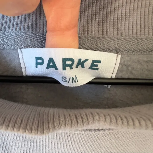 PARKE Monochrome Varsity Mockneck Sweatshirt in Stone Gray New - Image 7
