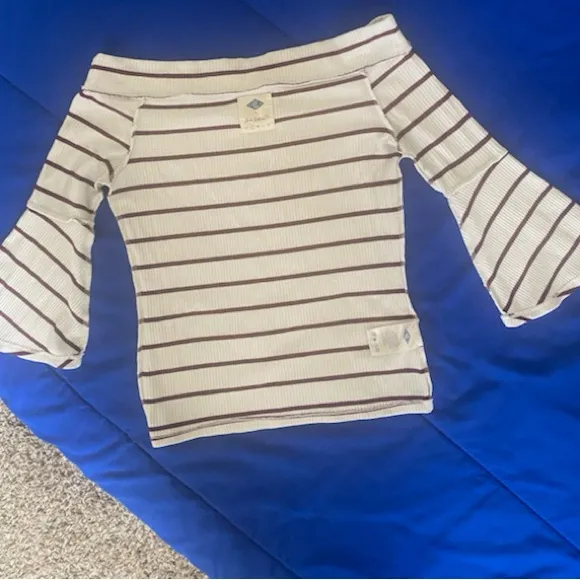Wild Fable Maroon and White Striped Off Shoulder Top - Image 3