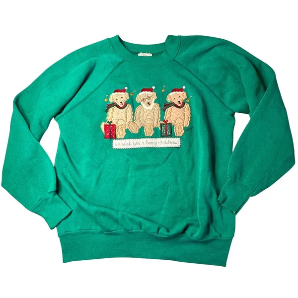 Valerie Sockwell Folk‎ Art Christmas Green Shirt Womens Large Bears 90s Vintage - Image 9