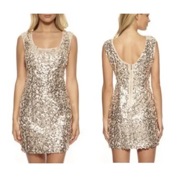GUESS Champagne Sequin Sleeveless Mini Cocktail Dress glam‎ Y2K bling party 4 - Image 2