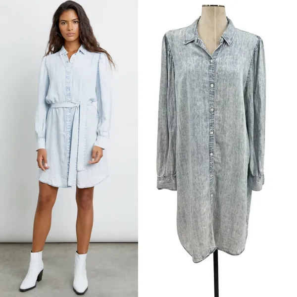 Rails Adele Shirt Dress Long Sleeve Light Acid‎ Wash Denim Blue Size XXL - Image 2