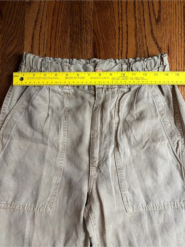 AMO Drapey Army Pant Linen Cotton Khaki Paperbag Waist Utility Pants Sz 26 - Image 11