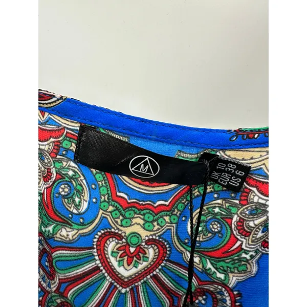 Missguided Mini Twist‎ Tie Dress Womens Sz 6 Blue Paisley Vacation Resort Cruise - Image 8