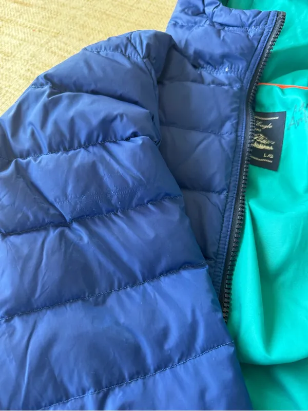 American Eagle 2012 Puffer Jacket Coat Large Blue Down Filler Zip Trendy Hooded - Image 6