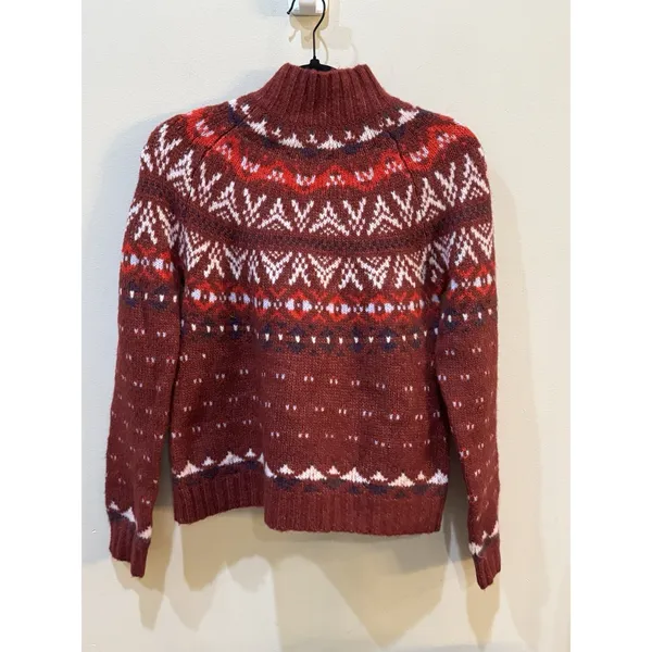 American Eagle Womens Fair Isle Pullover Sweater Size XS Wool Mock Neck - Image 5