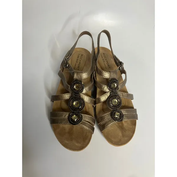 Rockport‎ Cobb Hill Sandals Womens 8 Gold Excellent Beaded Wedge Strappy Jewel - Image 3
