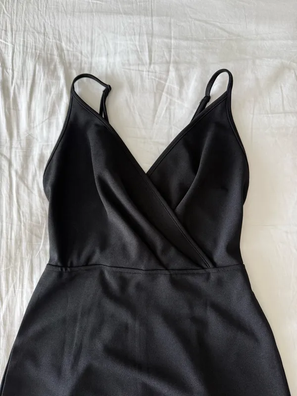 Black Mini Dress V-Neck And Open Back Detail - Image 2